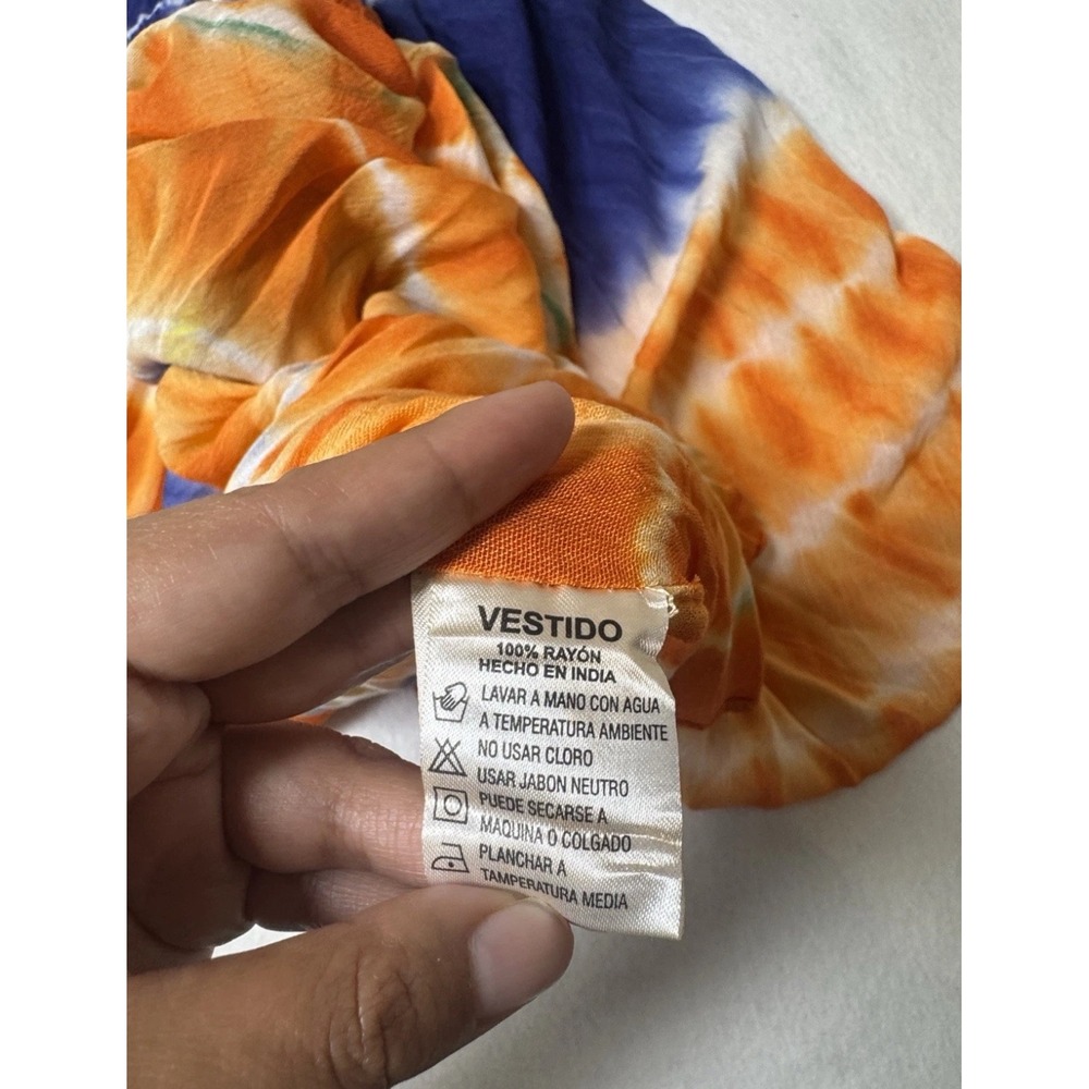 Seerat Womens Tie Dye Floral Embroidered Sleeveless Tunic Dress Orange Blue NEW - Picture 7 of 7